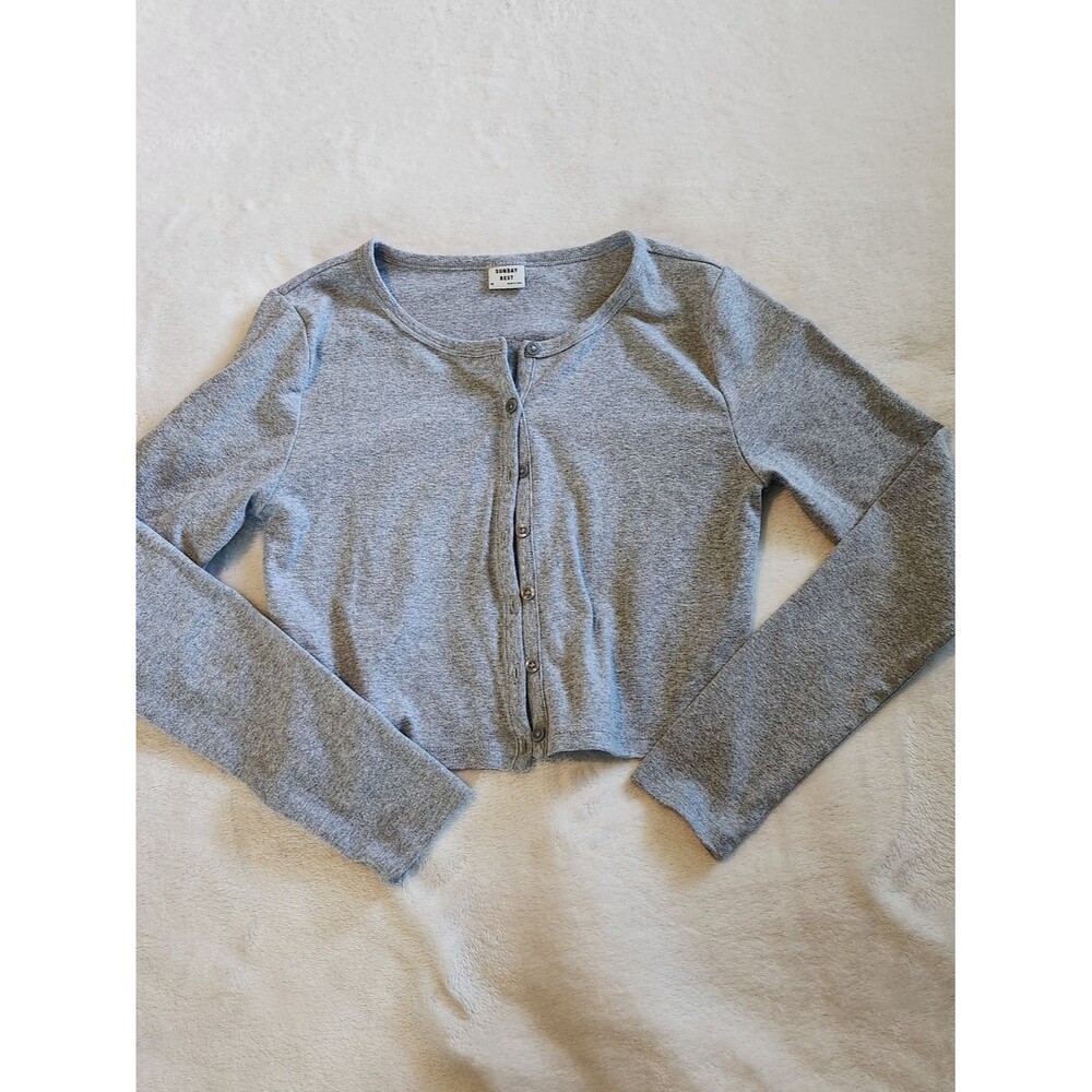 Aritzia Sunday Best Grey Long Sleeve Crop Top Cardigan Medium